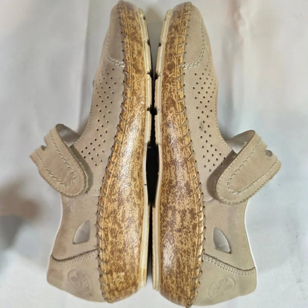 RIEKER Antistress Womens 39 Beige Leather Perforated Mary‎ Jane Flats 44895